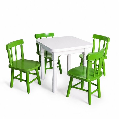 Conjunto Infantil 60x60 com 4 Cadeiras - Verde - Jm Móveis