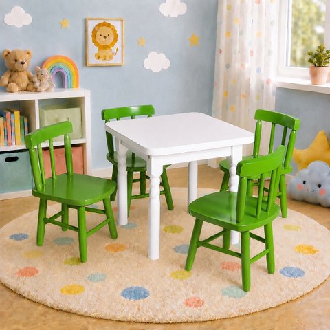 Conjunto Infantil 60x60 com 4 Cadeiras - Verde - Jm Móveis