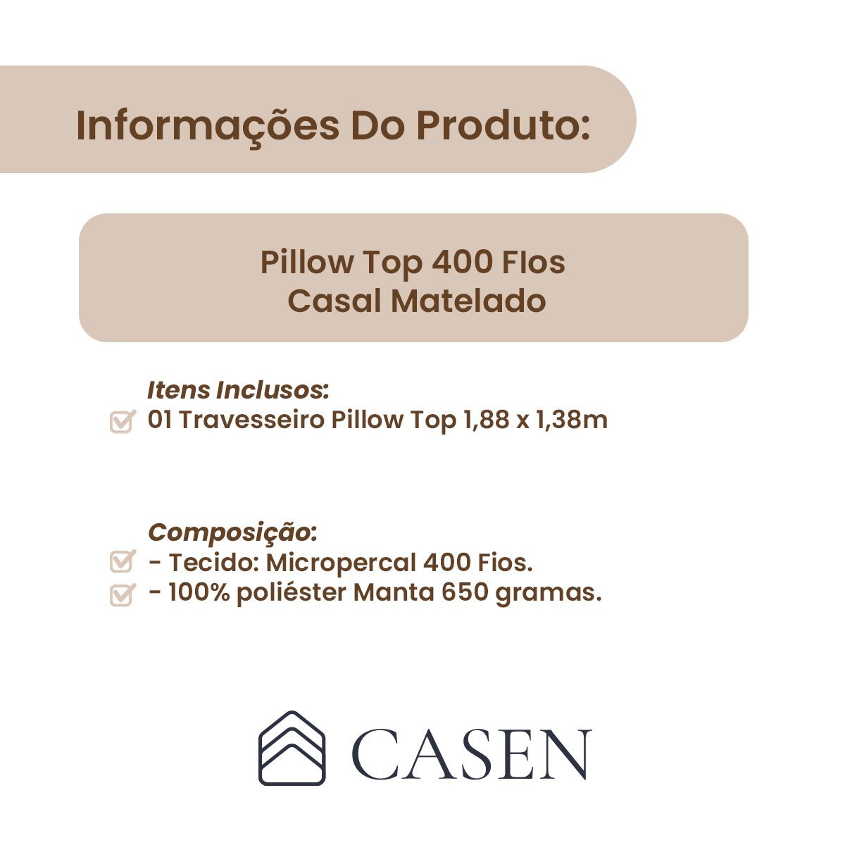 Pillow Top Protetor de Colchao Percal 400 Fios Macio Casal - 7