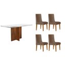 Ver imagem 1 de Conjunto Mesa Berlim c/ Tampo Madeirado c/ Vidro Canto Curvo 120x80cm e 4 Cadeiras Dakota Madeira