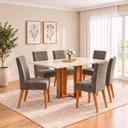Ver imagem 1 de Conjunto Sala de Jantar Mesa Manu 160cm Tampo MDF Canto Reto 6 Cadeiras Lily