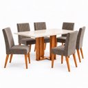 Ver imagem 2 de Conjunto Sala de Jantar Mesa Manu 160cm Tampo MDF Canto Reto 6 Cadeiras Lily
