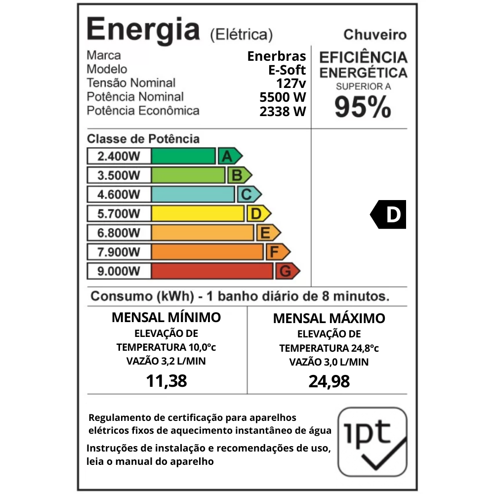 Ducha Eletrônica Branca E-Soft 127v 5500w Enerbras - 7