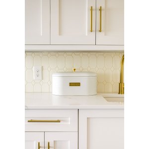 Porta Pão em Metal Branco com Detalhes Dourado Luxo 33cm