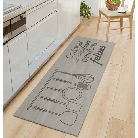 Tapete Passadeira Antiderrapante Areia Felizes Chumbo 45x140cm FASTLAR