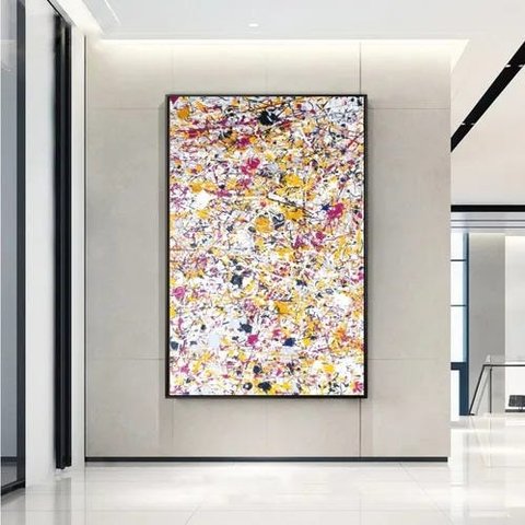 Quadro Pollock Pintado A Mão Abstrato Vertical Horizontal
