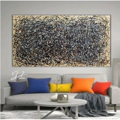 Quadro Pollock Pintado A Mão 80x150