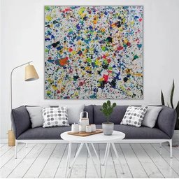 Quadro Pintado A Mão Abstrato Pollock Horizontal - 3