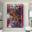 Ver imagem 1 de Quadro Grande Pollock Pintado A Mão 90x150 Vermelho