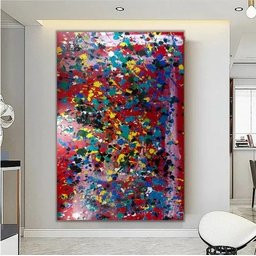 Quadro Grande Pollock Pintado A Mão 90x150 Vermelho - 1