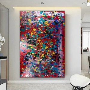 Quadro Grande Pollock Pintado A Mão 90x150 Vermelho