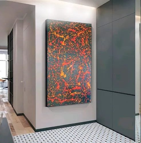 Quadro Tela Abstrato Sala Pintado Horizontal Pollock Pintura - 1