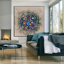 Quadro Decorativo Abstrato Sala Pintado Mao Pintura Pollock - 1