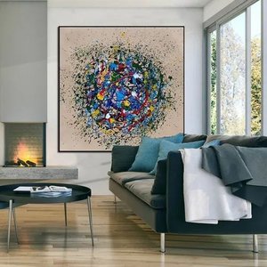 Quadro Decorativo Abstrato Sala Pintado Mao Pintura Pollock