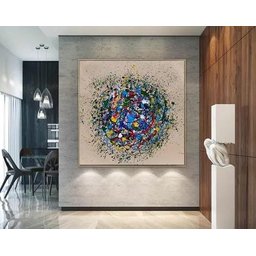 Quadro Decorativo Abstrato Sala Pintado Mao Pintura Pollock - 3