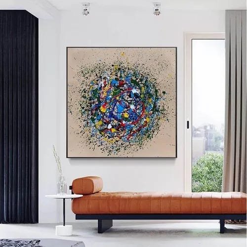 Quadro Decorativo Abstrato Sala Pintado Mao Pintura Pollock - 4