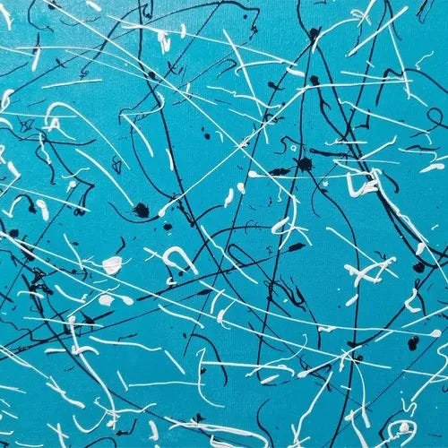 Quadro Abstrato Pronto Para Pendurar - Pollock Azul E Branco - 3
