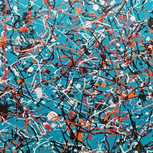 Quadro Abstrato Para Sala Hall - Pollock Azul Colorido - 3