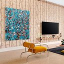 Ver imagem 2 de Quadro Abstrato Para Sala Hall - Pollock Azul Colorido