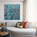 Ver imagem 1 de Quadro Abstrato Para Sala Hall - Pollock Azul Colorido