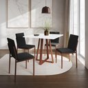 Ver imagem 1 de Conjunto de Jantar Mesa Mônaco 90cm Tampo Branco com 4 Cadeiras Pretas Base Cobre - Cor: Preto