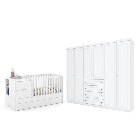 Berço Americano Multifuncional Formare Branco Acetinado – Matic e Guarda Roupa Casal Americano 6 por