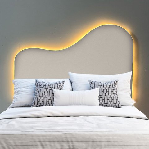 Cabeceira Orgânica Led 90cm Solteiro Painél para Cama Box Bouclé Serena