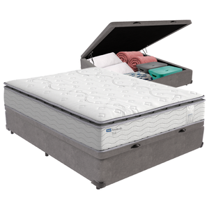 Cama Box Baú Casal e Colchão Molas Ensacadas Amsterdã Probel:cinza