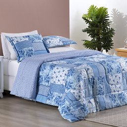 Edredom King 3 peças Dupla face Inverno Quente Bouti Estampado:Azul Sereno - 3