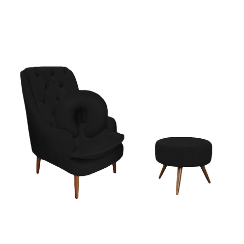 Kit Amamentação Poltrona, Puff e Almofada Suede Preto Dominic Decor Lille