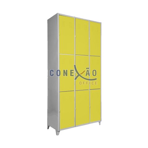 Armário Roupeiro De Aço Vestiário Academia 9 Portas Amarelo