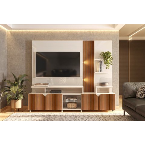 Estante Home para Tv de 55 Polegadas Cross Lukaliam:off White / Tauari Ripado 3d