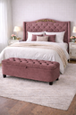 Ver imagem 1 de Kit de Quarto Lisboa Cabeceira de Cama Box e Calçadeira Baú Queen 160 Cm Suede Rose Eli Móveis e Dec