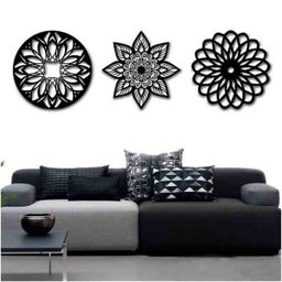 Kit 3 Mandalas Decorativas MDF 60x60 Vazado Preto Modelo 1 - 1