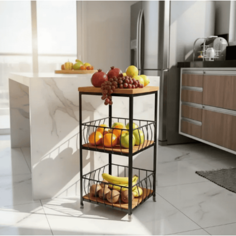 Fruteira de Chão 70cm – Cesto Organizador de Frutas e Legumes para Cozinha