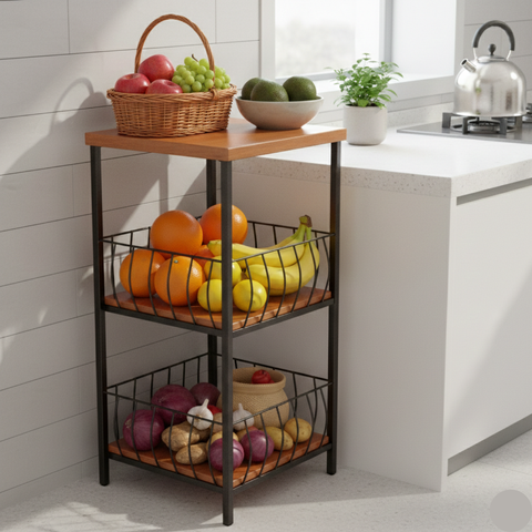 Fruteira de Chão 70cm Cesto Organizador de Frutas e Legumes para Cozinha