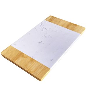 Tábua de Bambu e Mármore Branco Retangular