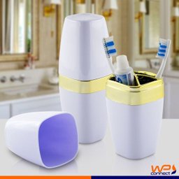 Suporte Porta Escova e Creme Dental Com Tampa Detalhe Dourado - Branco-Dourado - 4