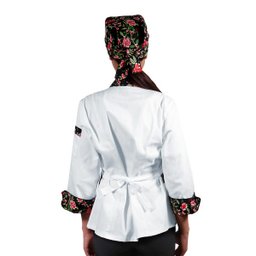 Dólmã Chef de Cozinha Feminina Alpineia Rosas - Wp Connect - Branco/Preto Floral Rosa - M - 4