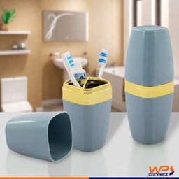 Suporte Porta Escova e Creme Dental Com Tampa Detalhe Dourado - Azul aço - 4