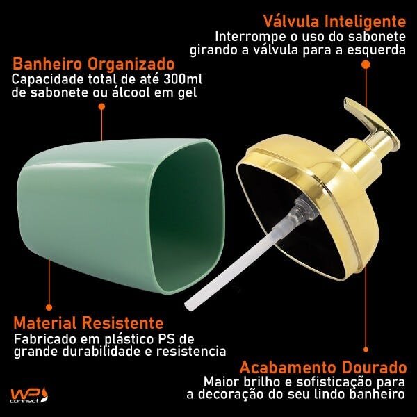 Porta Sabonete Líquido Para Bancada 250ml Dourado - Verde claro - 2