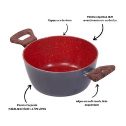 Panela Caçarola Nano Cerâmica Antiaderente Tampa V 22cm 2,7L Duralar 10833DLAR - 4