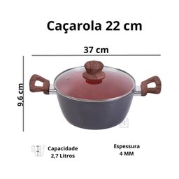 Panela Caçarola Nano Cerâmica Antiaderente Tampa V 22cm 2,7L Duralar 10833DLAR - 3