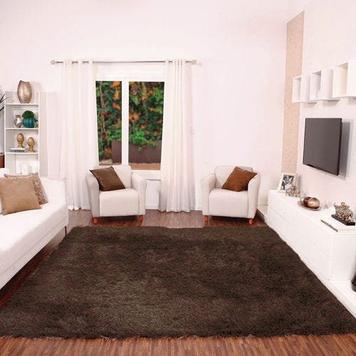 Tapete para Sala Quarto Luxo Liso Peludo Retangular 200x240cm Casen Cor: Marrom - 2