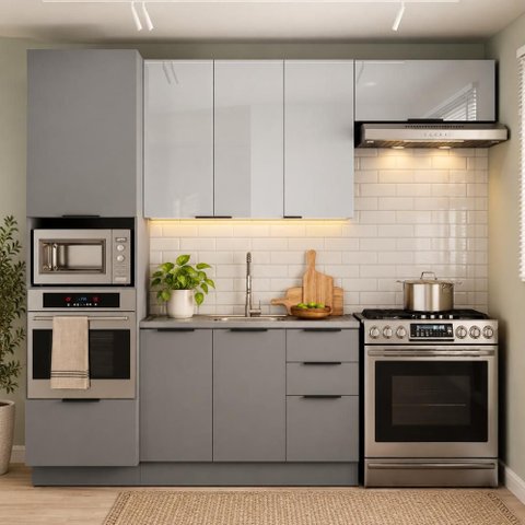 Cozinha Lumina Completa 260 cm X 60 cm X 240 cm Paneleiro para Forno e Micro Balcão sem Tampo 4