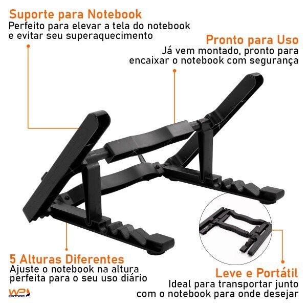 Suporte para Notebook 5 Níveis Preto - Wp Connect - 6