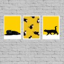 Ver imagem 1 de Kit 3 Quadros Gato Preto E Amarelo 24x18cm - com vidro:Madeira preta