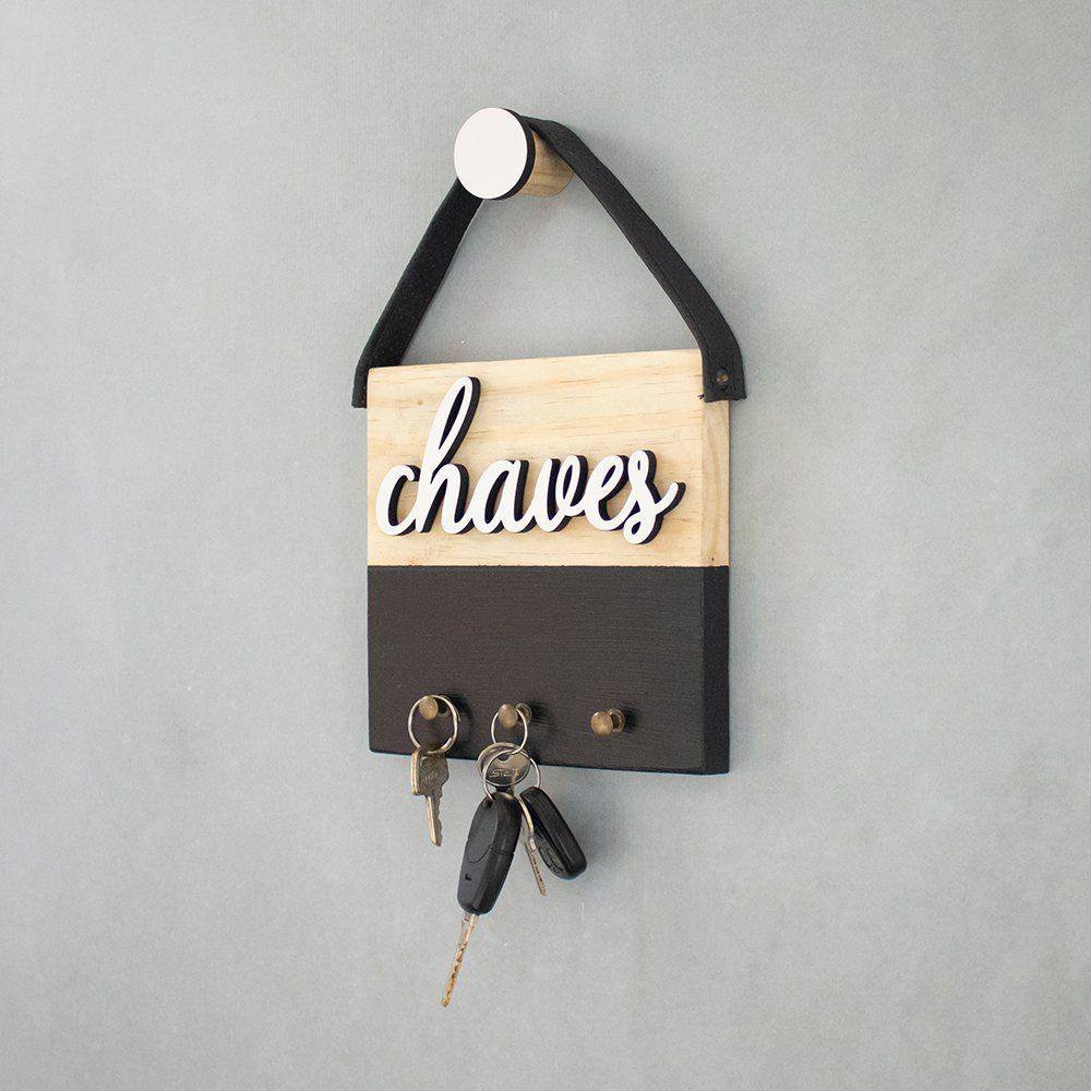 Porta-Chaves Em Pinus Preto Chaves 17Cm - 6