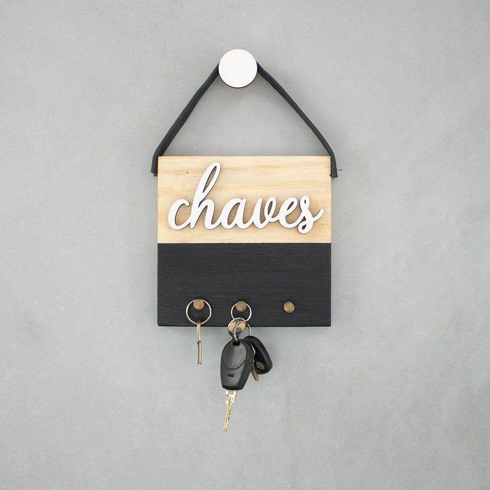Porta-Chaves Em Pinus Preto Chaves 17Cm - 1