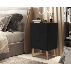 Mesa de Cabeceira Criado Madri 3 Gavetas Preto